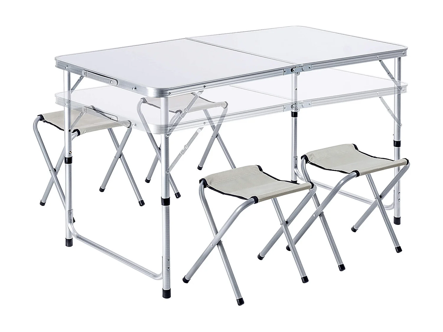 Ensemble de mobilier de camping KADAX : table pliante avec 4 chaises réglables en hauteur, multifonctionnel (argent et blanc)