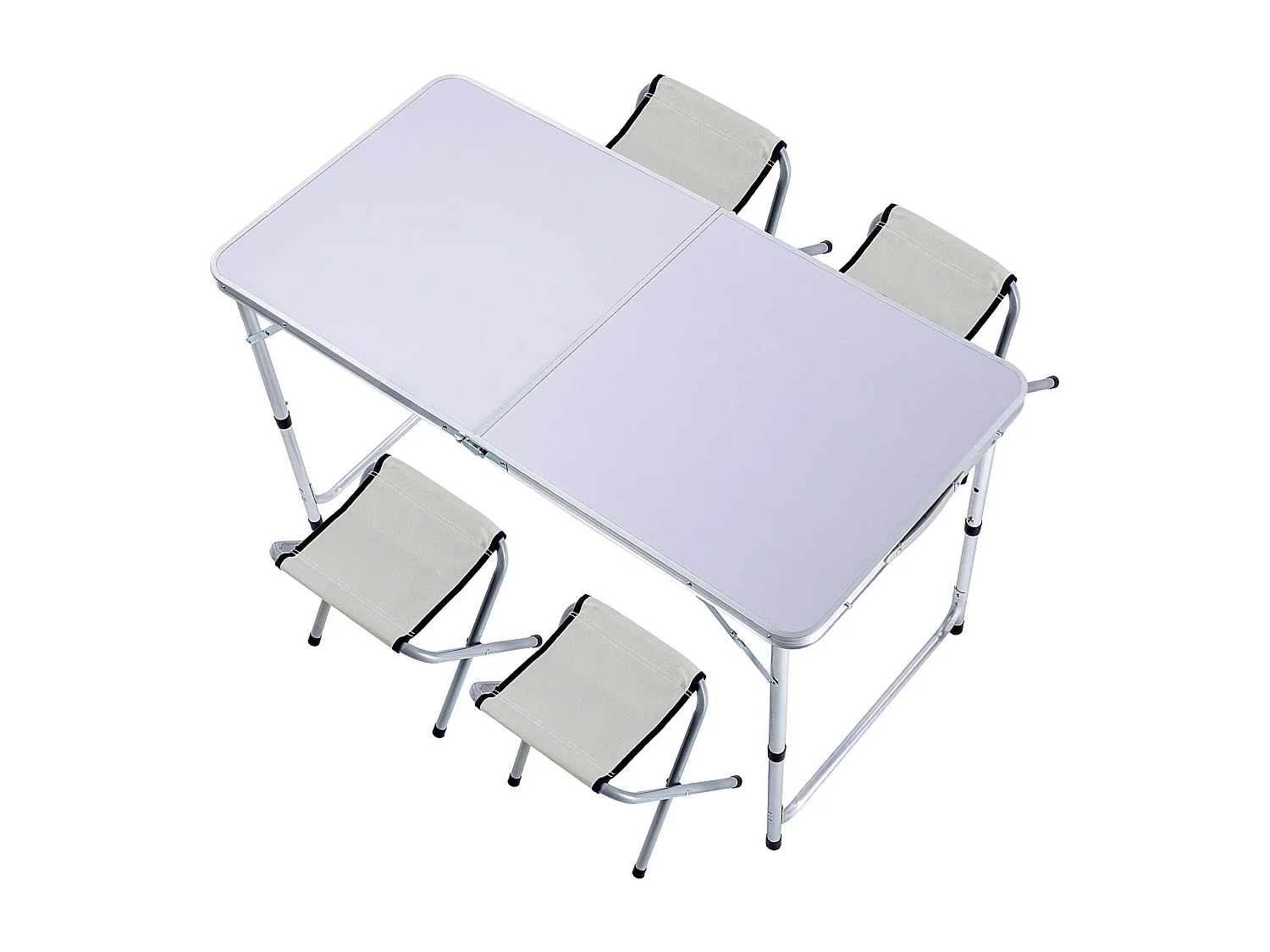 Ensemble de mobilier de camping KADAX : table pliante avec 4 chaises réglables en hauteur, multifonctionnel (argent et blanc)