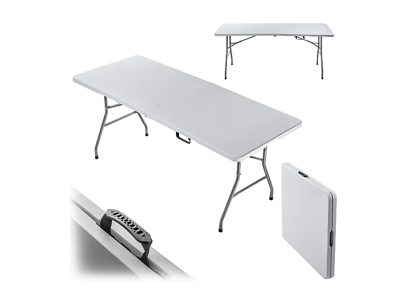 KADAX Gartentisch klappbar, 180 x 74 x 73 cm, wetterfester Klapptisch, Partytisch für Garten, Terrasse und Balkon, robuster Buffettisch, Campingtisch (weiß)