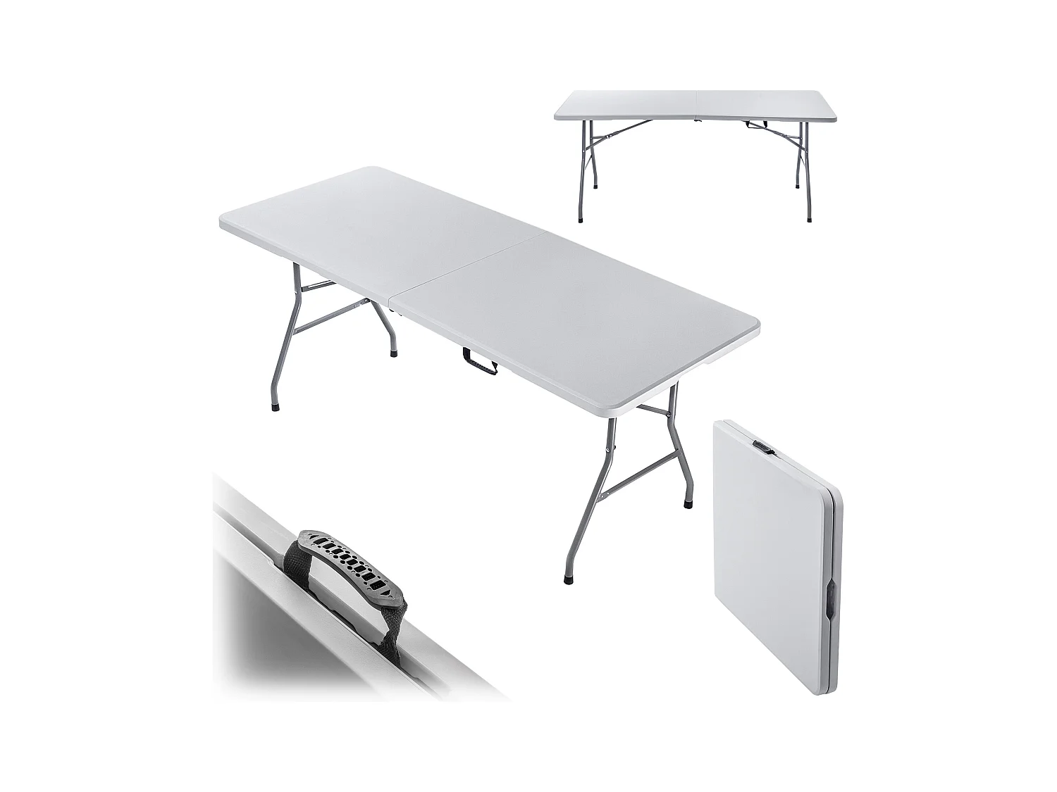 KADAX Inklapbare tuintafel, 180 x 74 x 73 cm, weerbestendige klaptafel, partytafel voor tuin, terras en balkon, robuuste buffettafel, campingtafel (wit)
