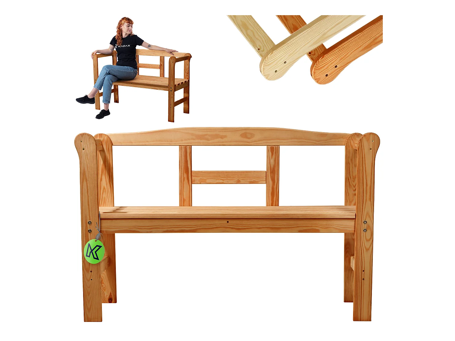 Banc de jardin KADAX, 119 x 44 x 76 cm, banc en panneaux de fibres de bois, banc avec espace de rangement et dossier, banc en bois résistant aux intempéries pour