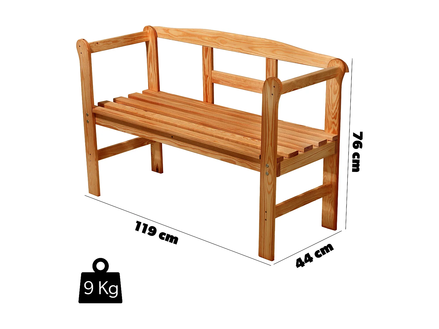 KADAX Ławka ogrodowa Coca tik z oparciem "H" 119 x 76 cm