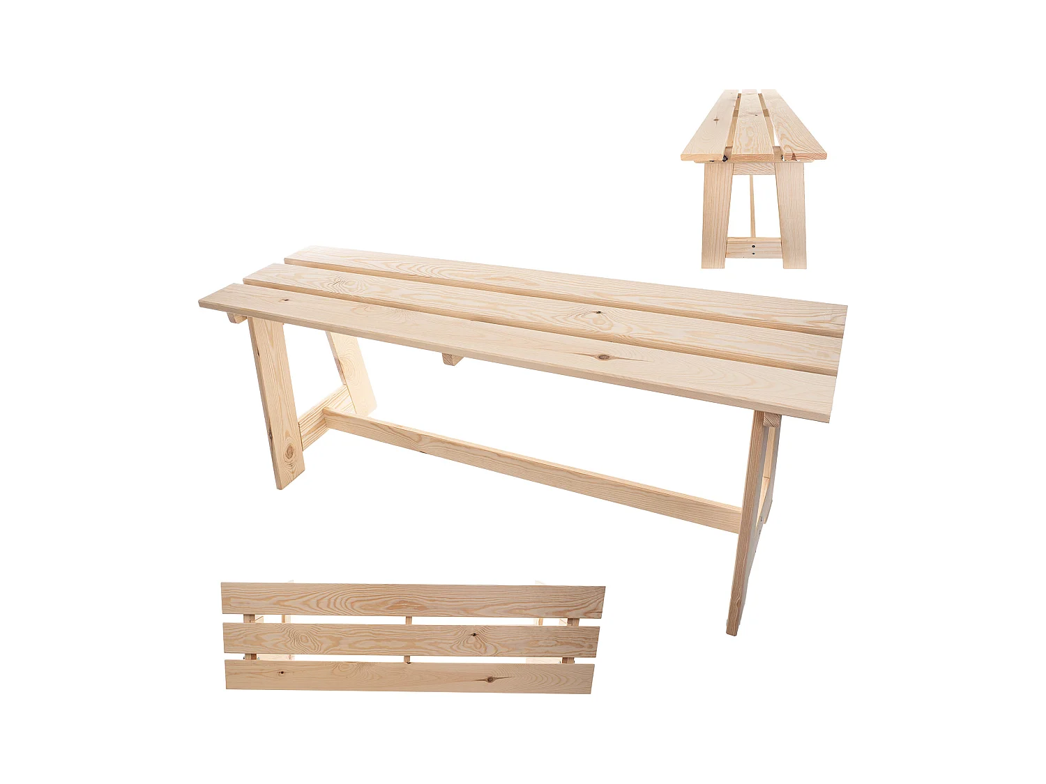 Banc de jardin en bois KADAX, 2 places, sans accoudoirs ni dossier, banc, banc de stationnement, banc extérieur pour balcon, jardin, terrasse (chêne naturel)