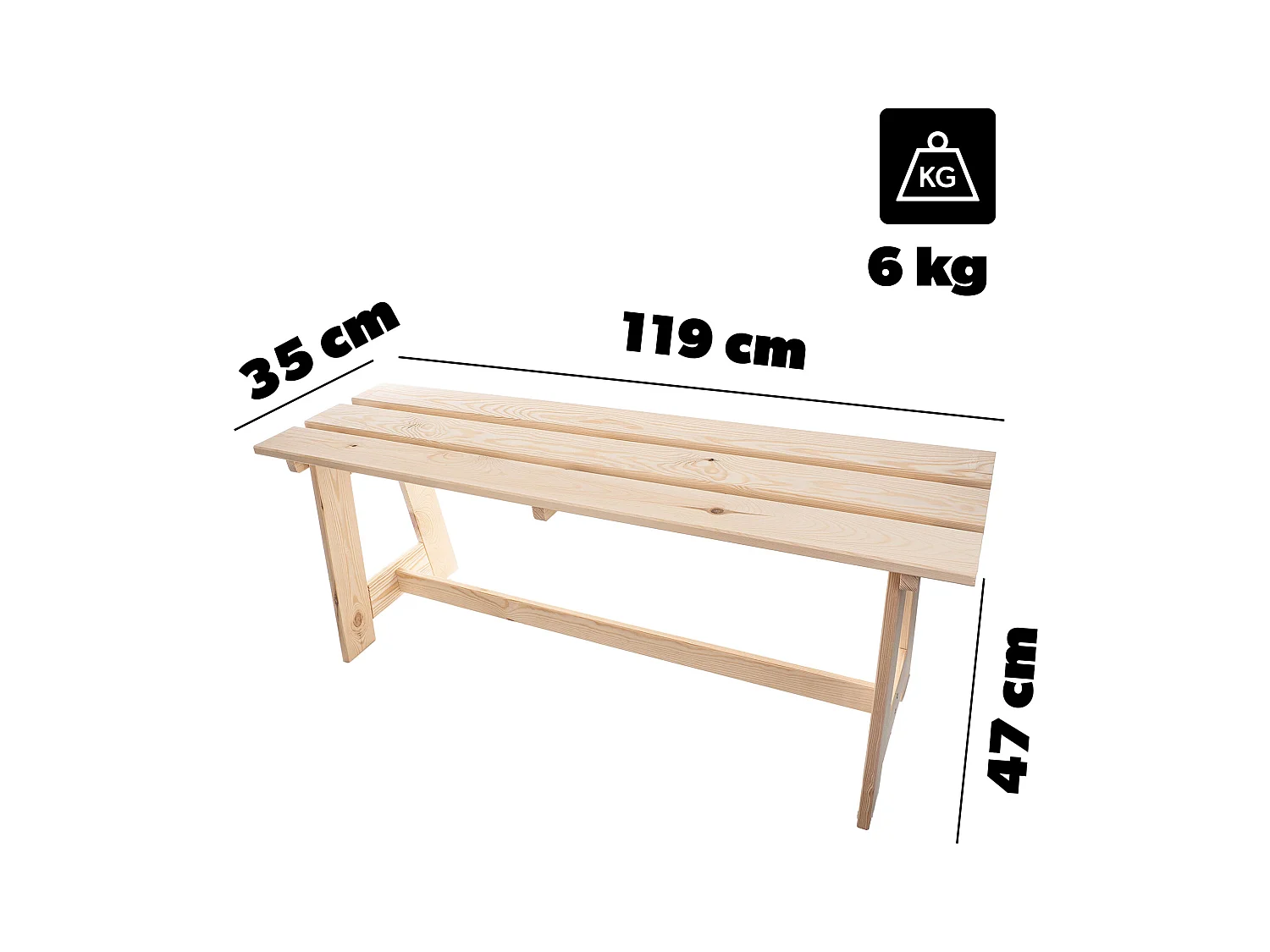 Banc de jardin en bois KADAX, 2 places, sans accoudoirs ni dossier, banc, banc de stationnement, banc extérieur pour balcon, jardin, terrasse (chêne naturel)