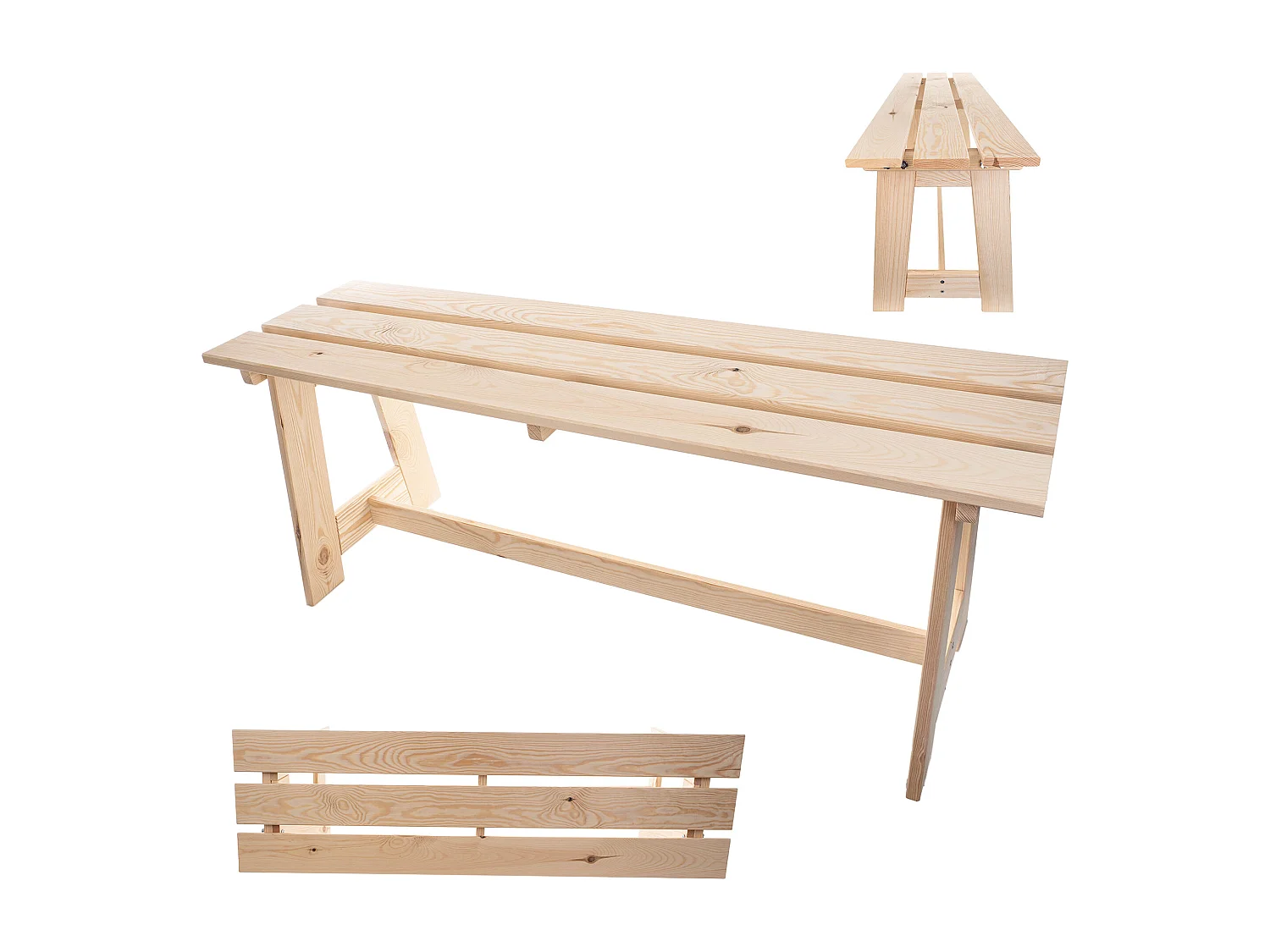 Banc de jardin en bois KADAX, 2 places, sans accoudoirs ni dossier, banc, banc de stationnement, banc extérieur pour balcon, jardin, terrasse (chêne naturel)