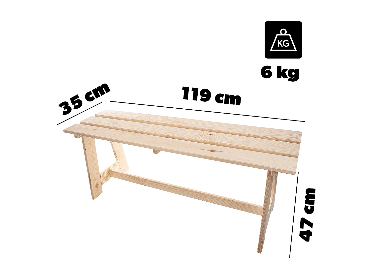 Banc de jardin en bois KADAX, 2 places, sans accoudoirs ni dossier, banc, banc de stationnement, banc extérieur pour balcon, jardin, terrasse (chêne naturel)
