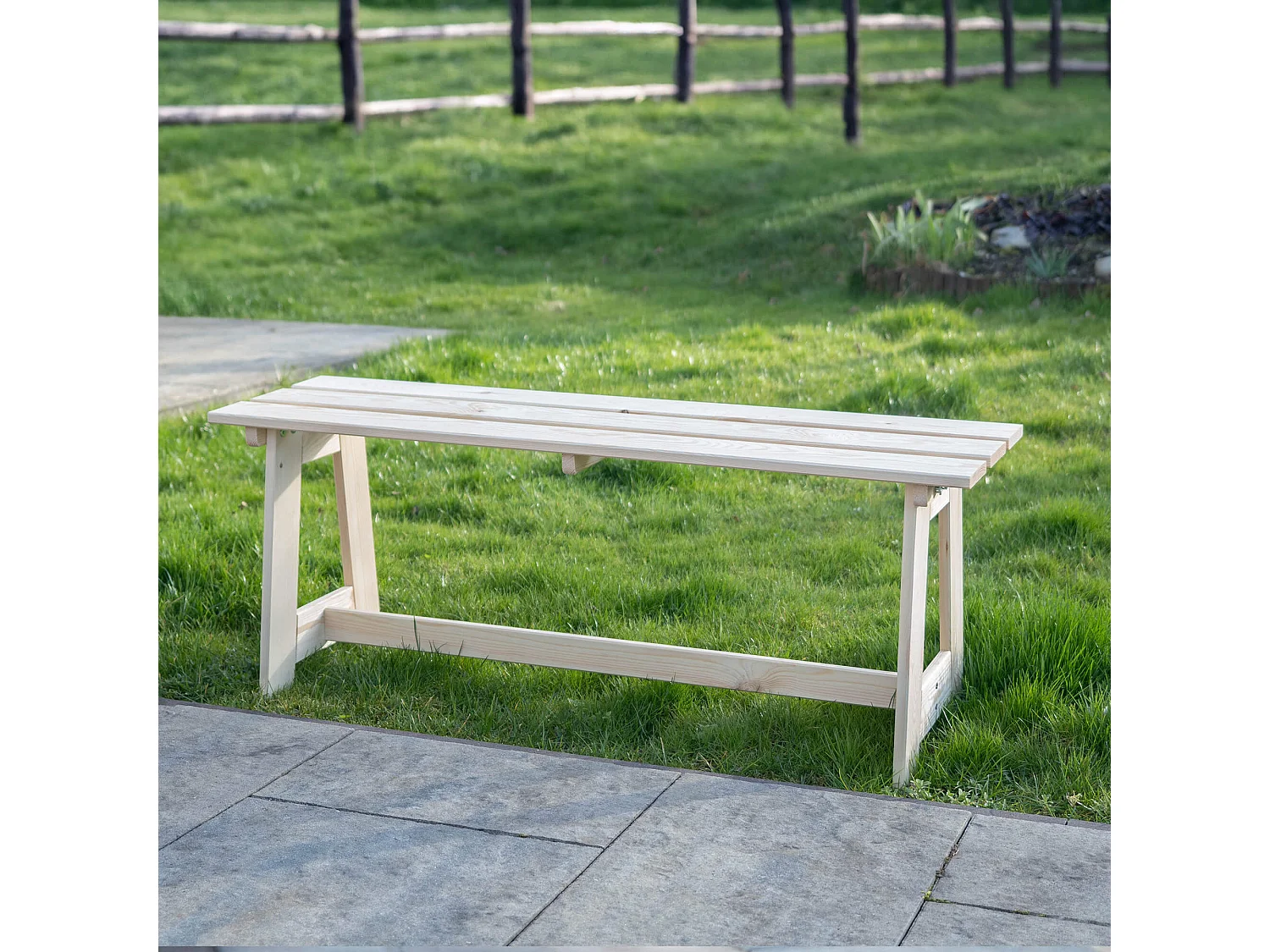 Banc de jardin en bois KADAX, 2 places, sans accoudoirs ni dossier, banc, banc de stationnement, banc extérieur pour balcon, jardin, terrasse (chêne naturel)