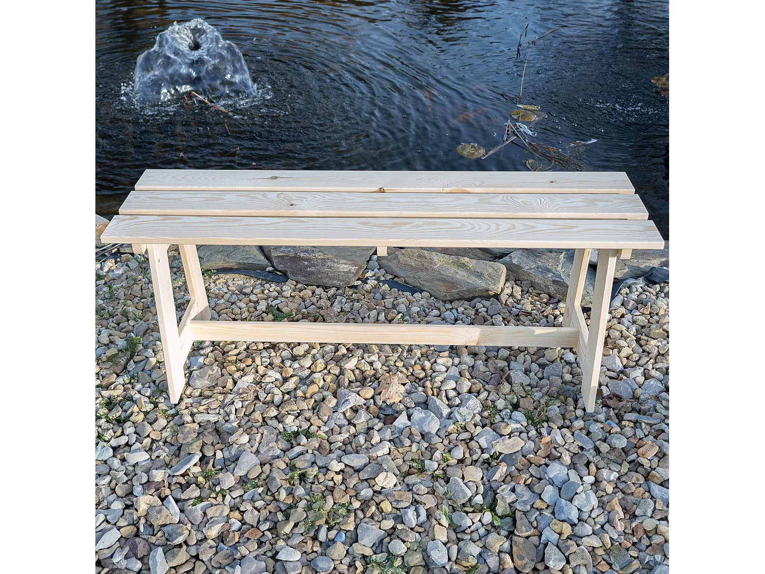 Banc de jardin en bois KADAX, 2 places, sans accoudoirs ni dossier, banc, banc de stationnement, banc extérieur pour balcon, jardin, terrasse (chêne naturel)