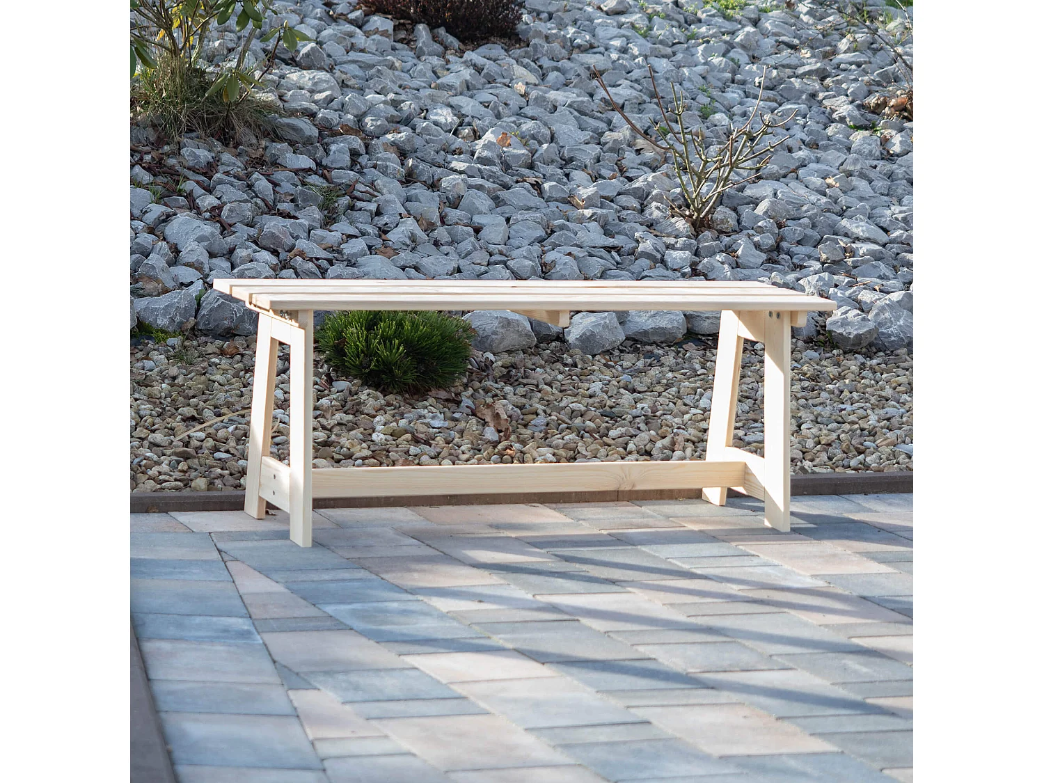 Banc de jardin en bois KADAX, 2 places, sans accoudoirs ni dossier, banc, banc de stationnement, banc extérieur pour balcon, jardin, terrasse (chêne naturel)