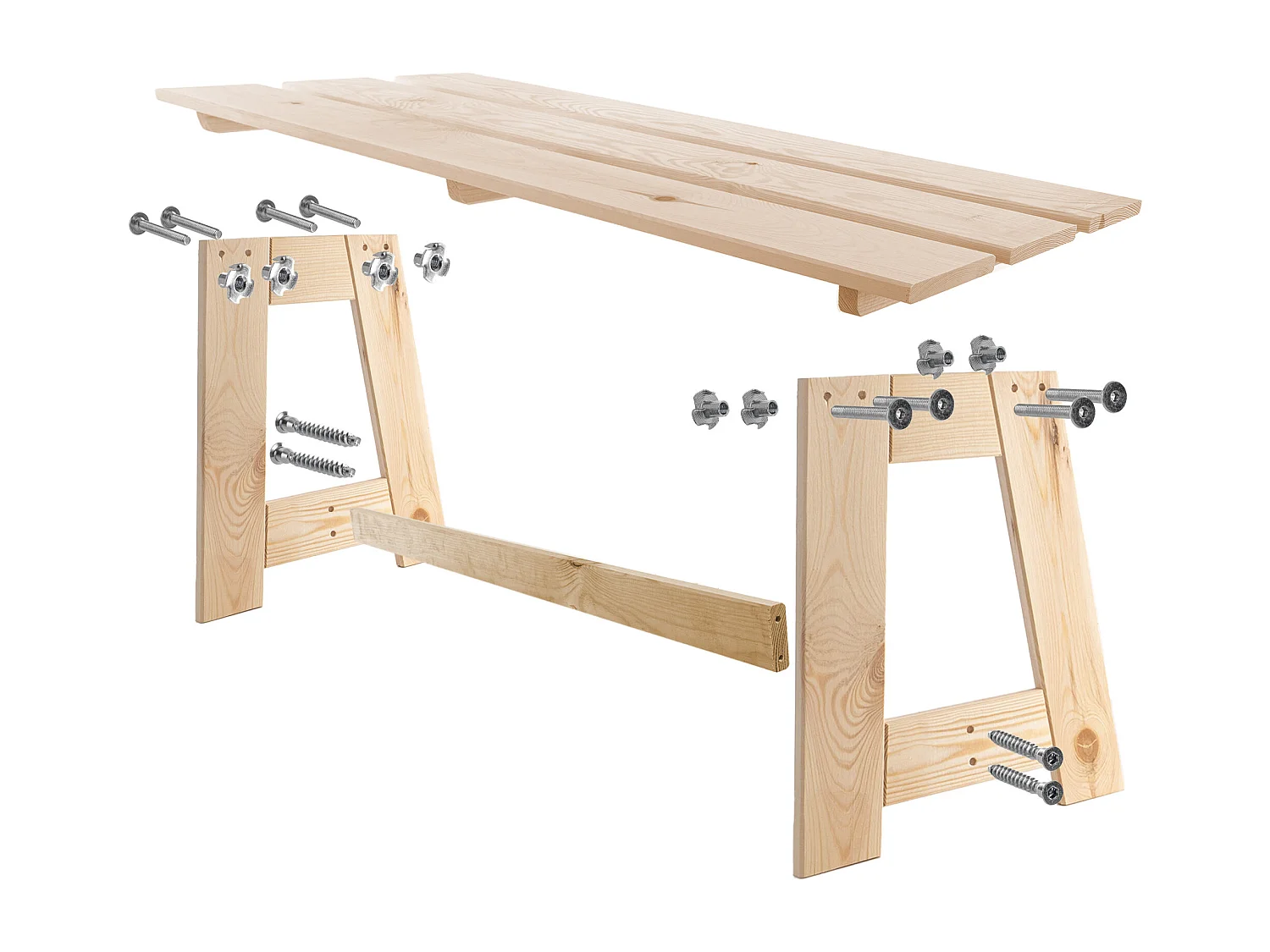 Banc de jardin en bois KADAX, 2 places, sans accoudoirs ni dossier, banc, banc de stationnement, banc extérieur pour balcon, jardin, terrasse (chêne naturel)