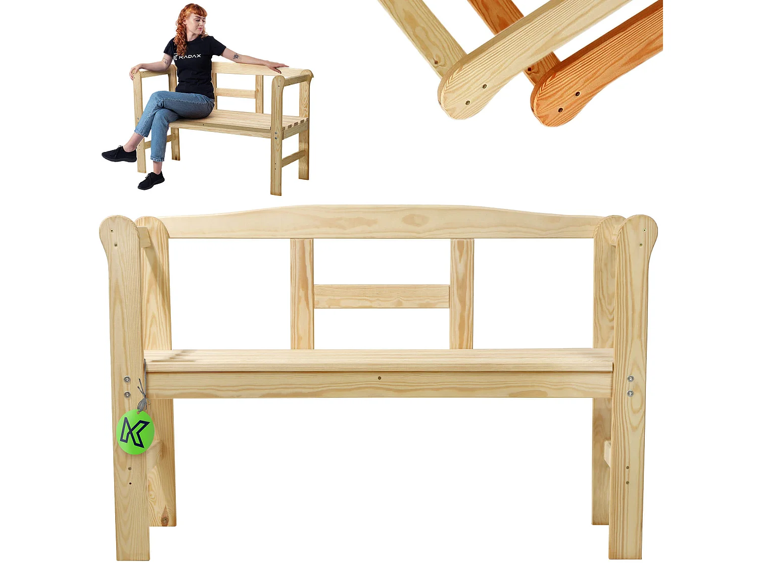 Panchina da giardino KADAX in legno con schienale 119 cm per terrazza