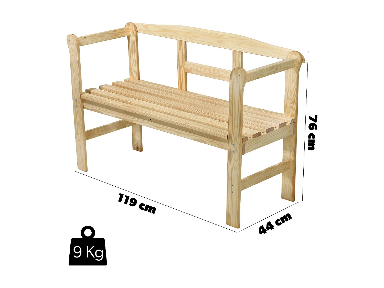 Panchina da giardino KADAX in legno con schienale 119 cm per terrazza