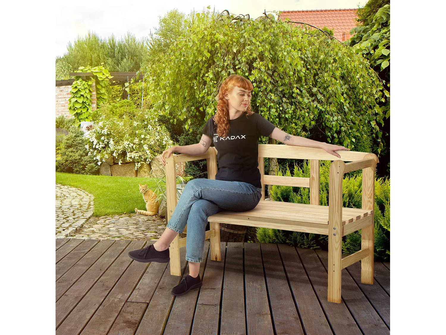 Panchina da giardino KADAX in legno con schienale 119 cm per terrazza