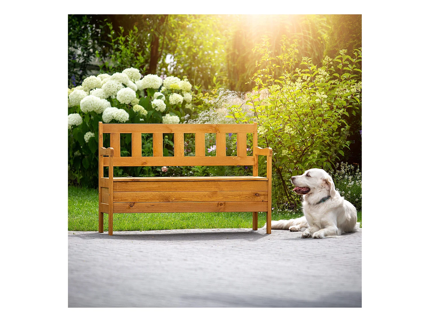 KADAX Tuinbank, 120 x 47 x 81,5 cm, weerbestendige vezelplaatbank met opbergruimte en rugleuning, bruin