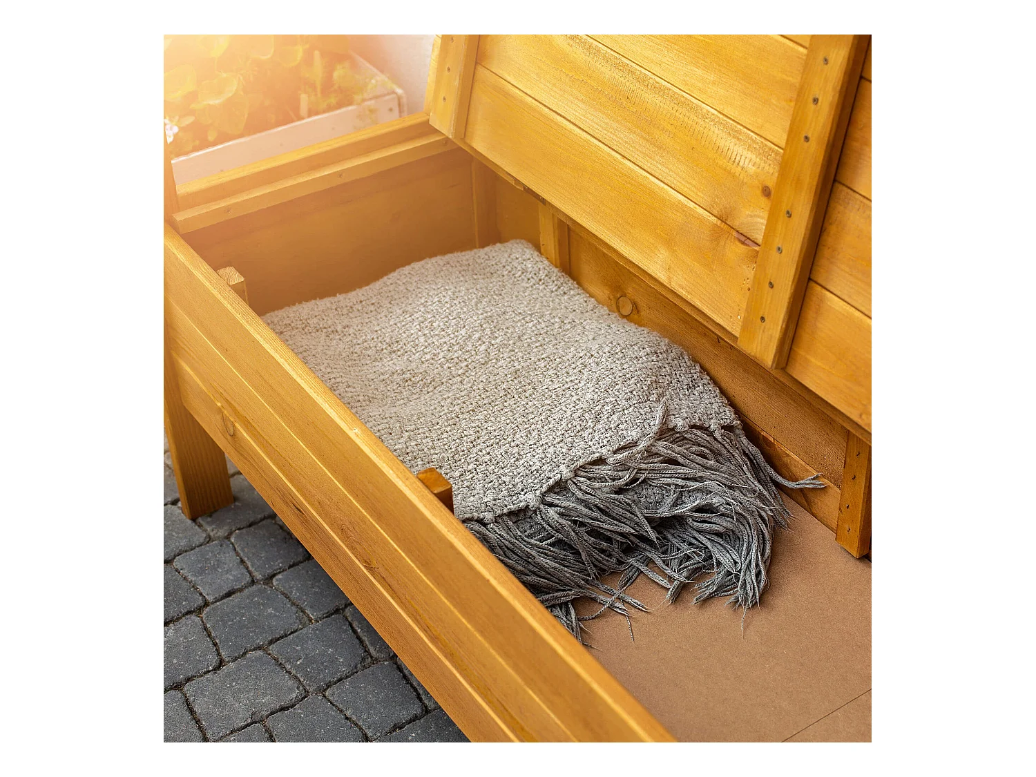 KADAX Tuinbank, 120 x 47 x 81,5 cm, weerbestendige vezelplaatbank met opbergruimte en rugleuning, bruin