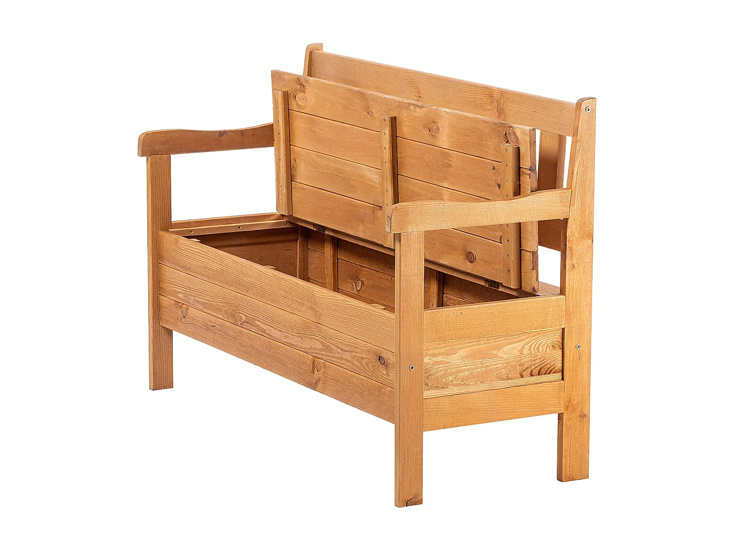 Banc de jardin KADAX, 120 x 47 x 81,5 cm, banc en panneaux de fibres résistant aux intempéries avec espace de rangement et dossier, marron