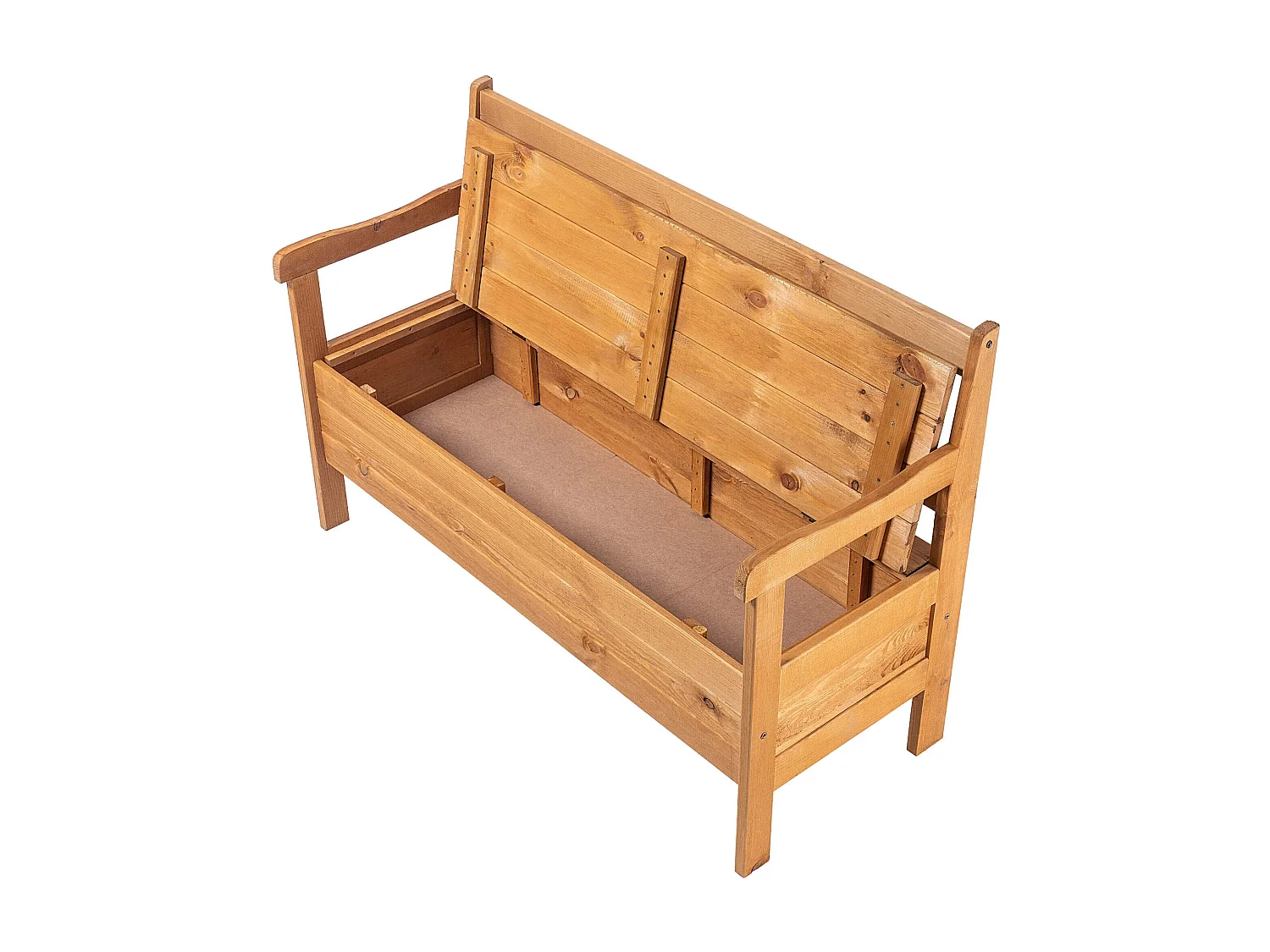 Banc de jardin KADAX, 120 x 47 x 81,5 cm, banc en panneaux de fibres résistant aux intempéries avec espace de rangement et dossier, marron