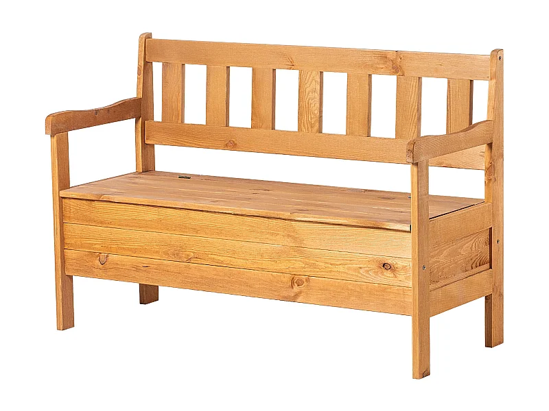 Banc de jardin KADAX, 120 x 47 x 81,5 cm, banc en panneaux de fibres résistant aux intempéries avec espace de rangement et dossier, marron