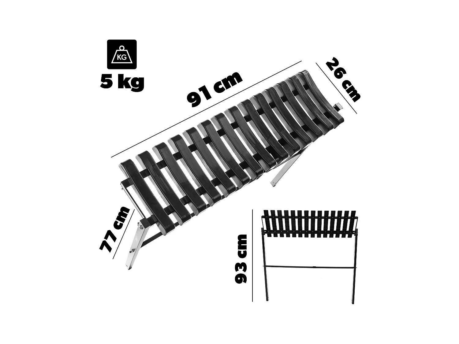 KADAX Begraafbank 91 cm, tuinbank met inklapbare constructie, ruimtebesparende zitbank voor buiten, bank van staal en kunststof voor tuin en begraafplaats