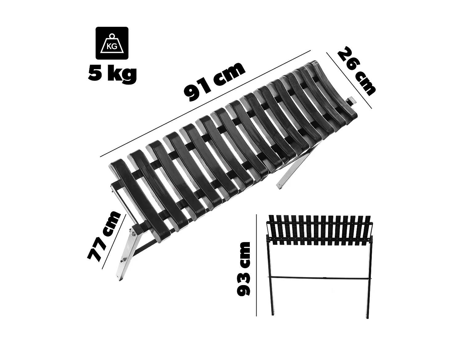 Panca funeraria KADAX 91 cm, panca da giardino con struttura pieghevole, panca da esterno salvaspazio, panca in acciaio e plastica per giardino e cimitero