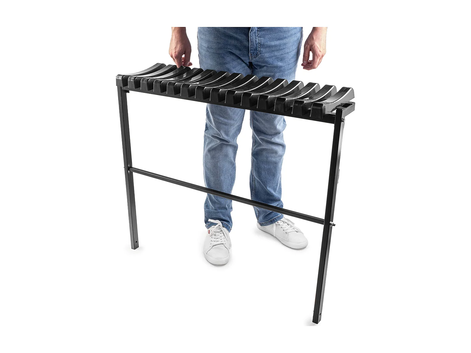 Panca funeraria KADAX 91 cm, panca da giardino con struttura pieghevole, panca da esterno salvaspazio, panca in acciaio e plastica per giardino e cimitero