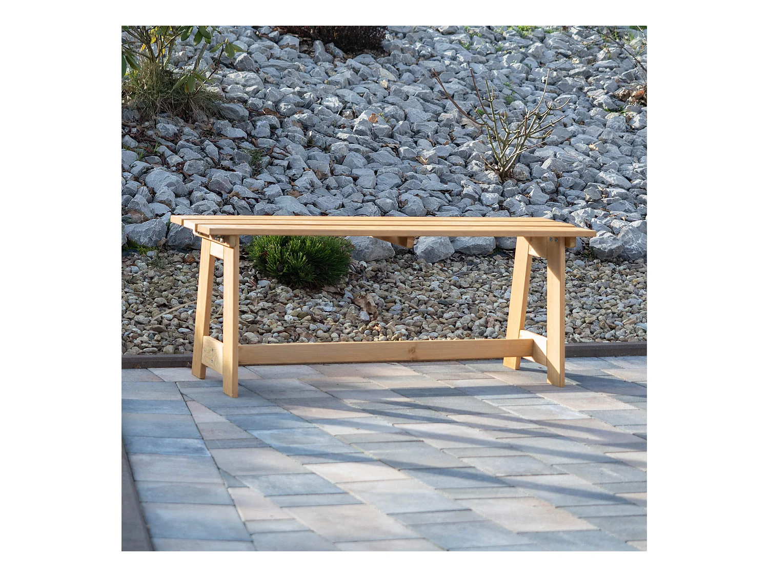 Panca da giardino in legno KADAX, 2 posti, senza braccioli e schienale, panca, panca da parcheggio, panca da esterno per balcone, giardino, terrazza (rovere dorato)