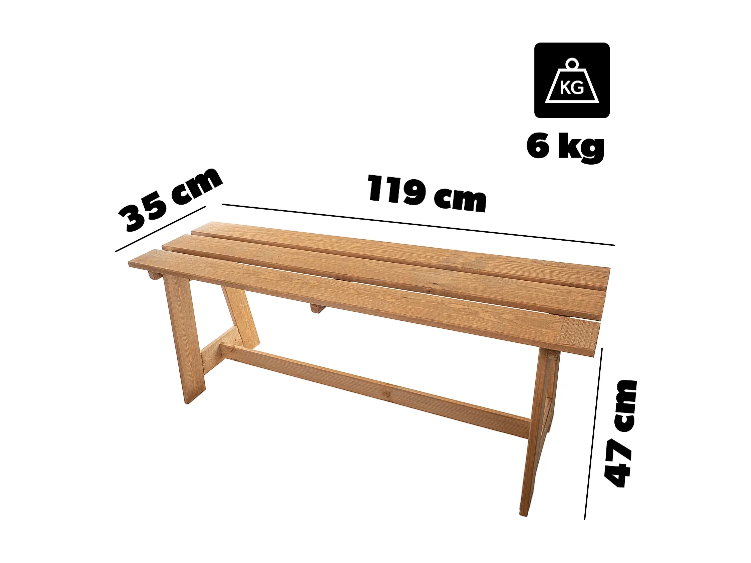 Banc de jardin en bois KADAX, 2 places, sans accoudoirs ni dossier, banc, banc de stationnement, banc extérieur pour balcon, jardin, terrasse (chêne doré)