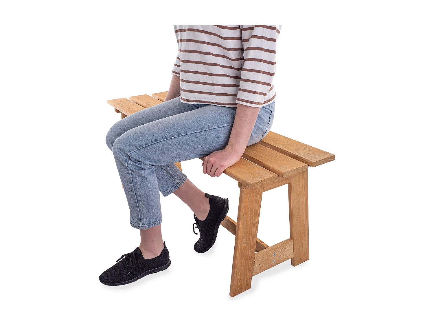 Banc de jardin en bois KADAX, 2 places, sans accoudoirs ni dossier, banc, banc de stationnement, banc extérieur pour balcon, jardin, terrasse (chêne doré)