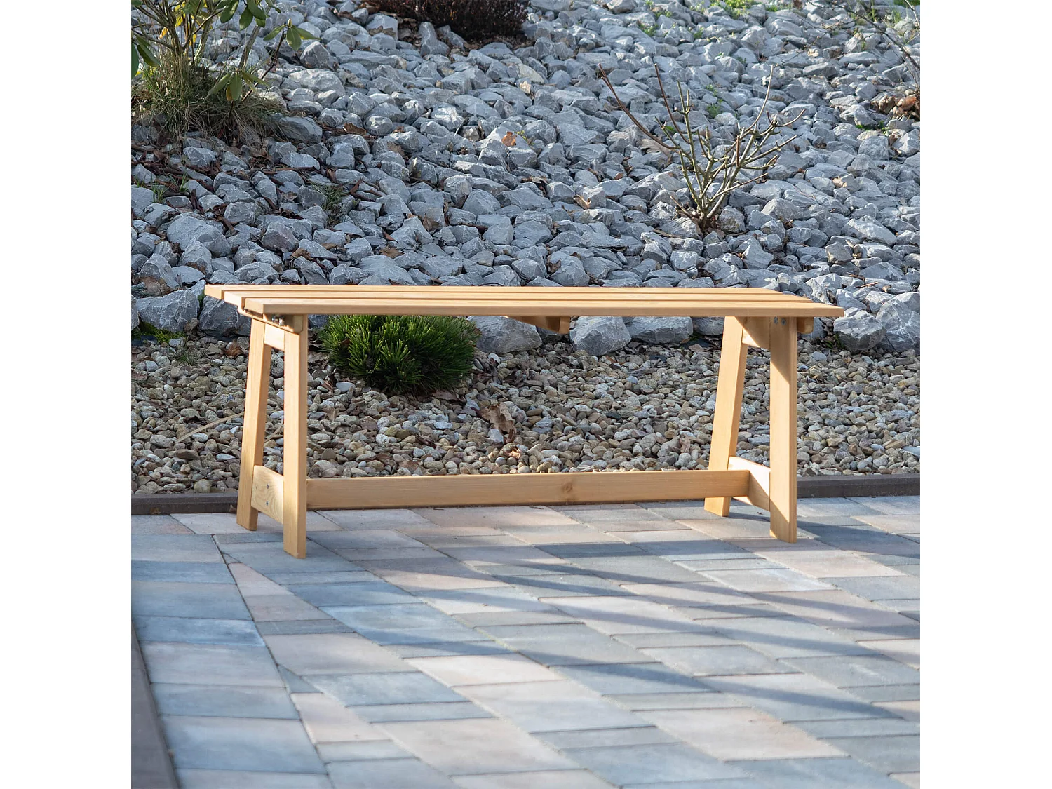 Banc de jardin en bois KADAX, 2 places, sans accoudoirs ni dossier, banc, banc de stationnement, banc extérieur pour balcon, jardin, terrasse (chêne doré)