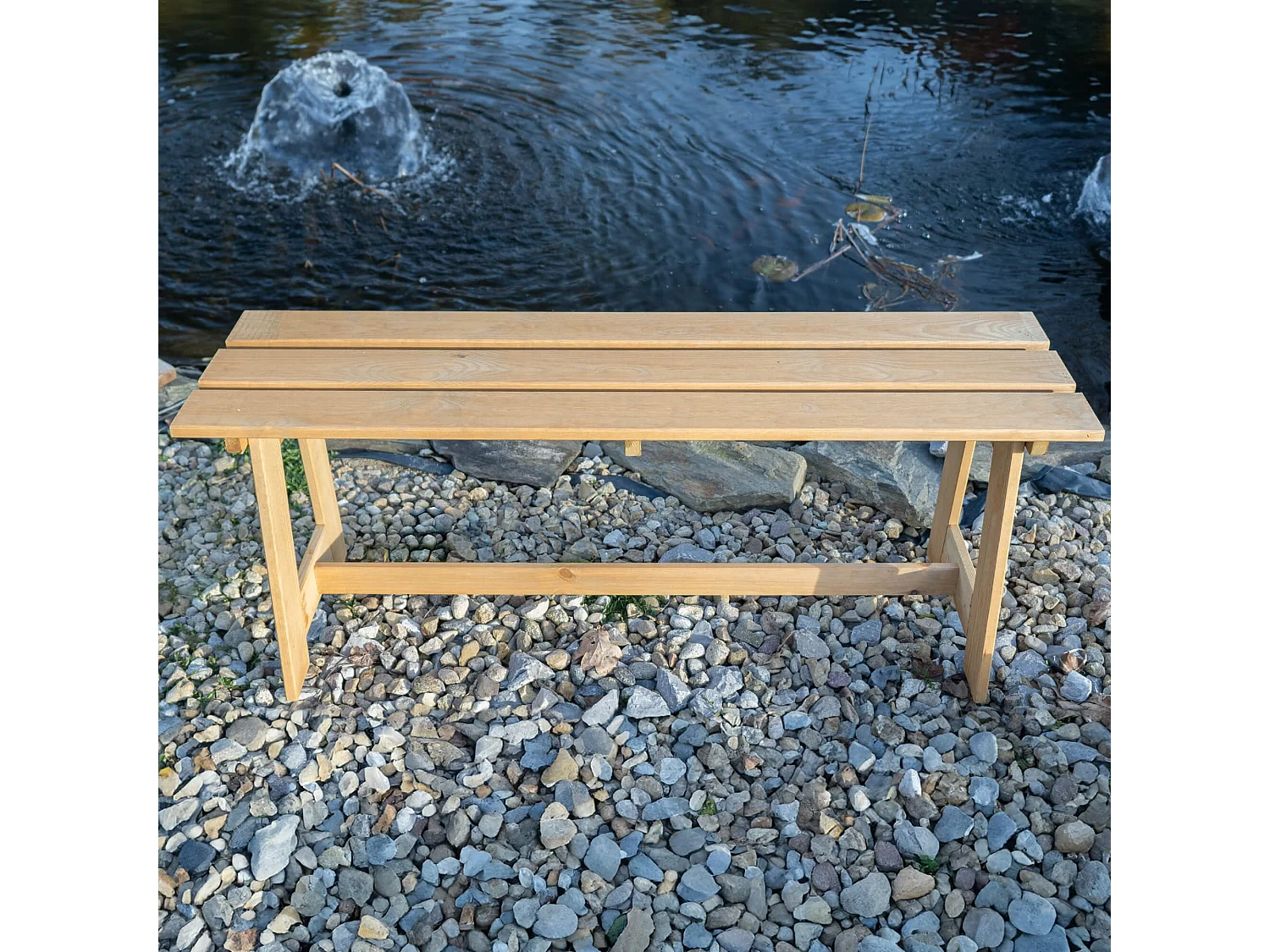 Banc de jardin en bois KADAX, 2 places, sans accoudoirs ni dossier, banc, banc de stationnement, banc extérieur pour balcon, jardin, terrasse (chêne doré)