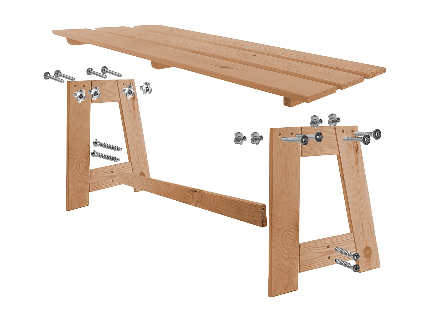 Banc de jardin en bois KADAX, 2 places, sans accoudoirs ni dossier, banc, banc de stationnement, banc extérieur pour balcon, jardin, terrasse (chêne doré)