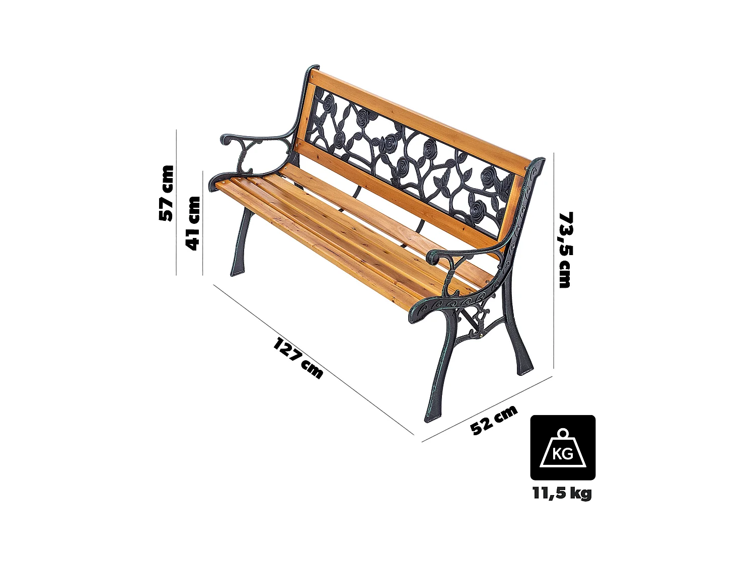 KADAX Ławka ogrodowa Sables drewniana 122x53x73cm