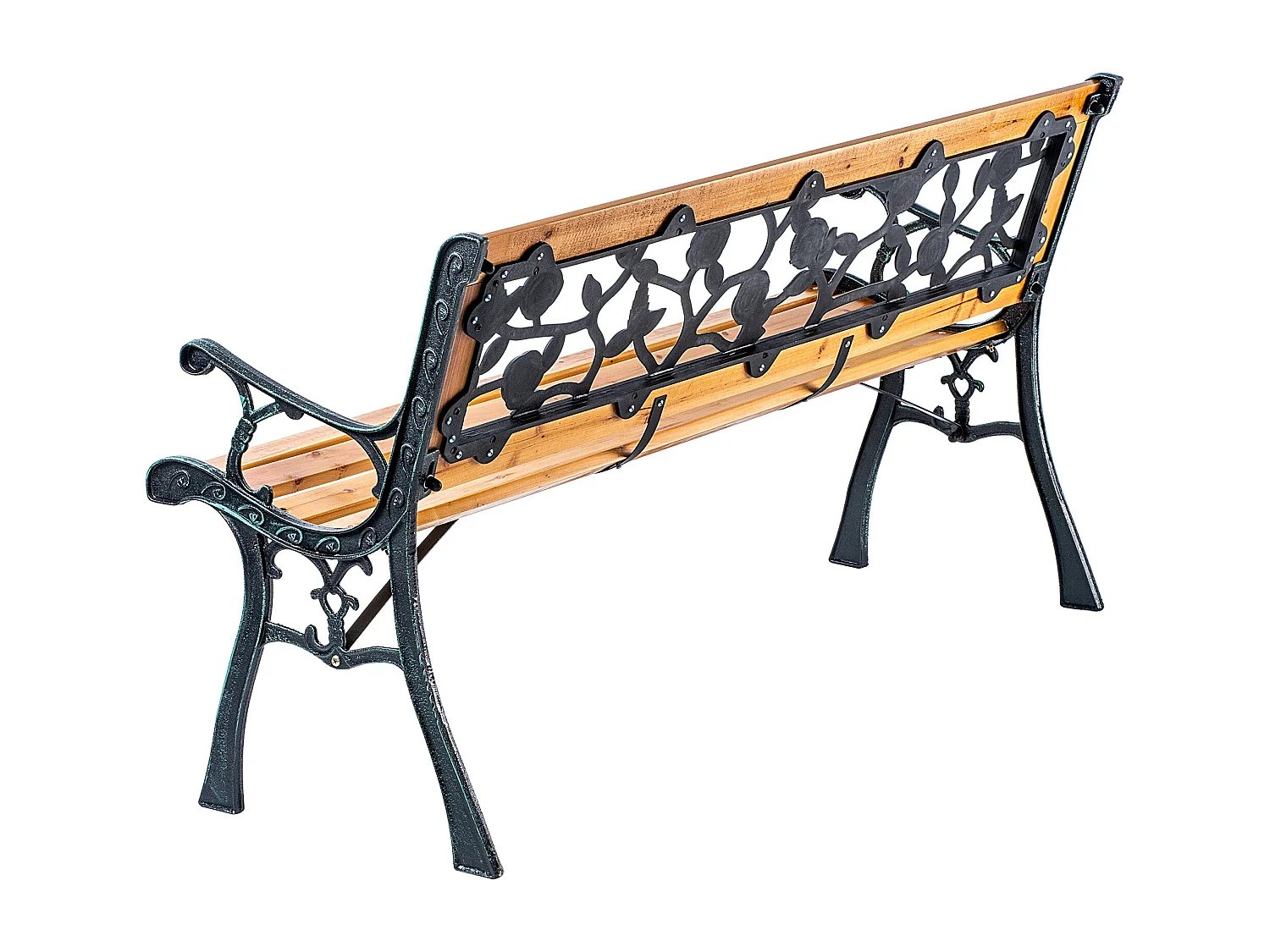 Panca da giardino KADAX in legno e ghisa, panca in legno a 2 posti con braccioli e schienale, panca, panchina da parcheggio, panca da esterno per balcone,
