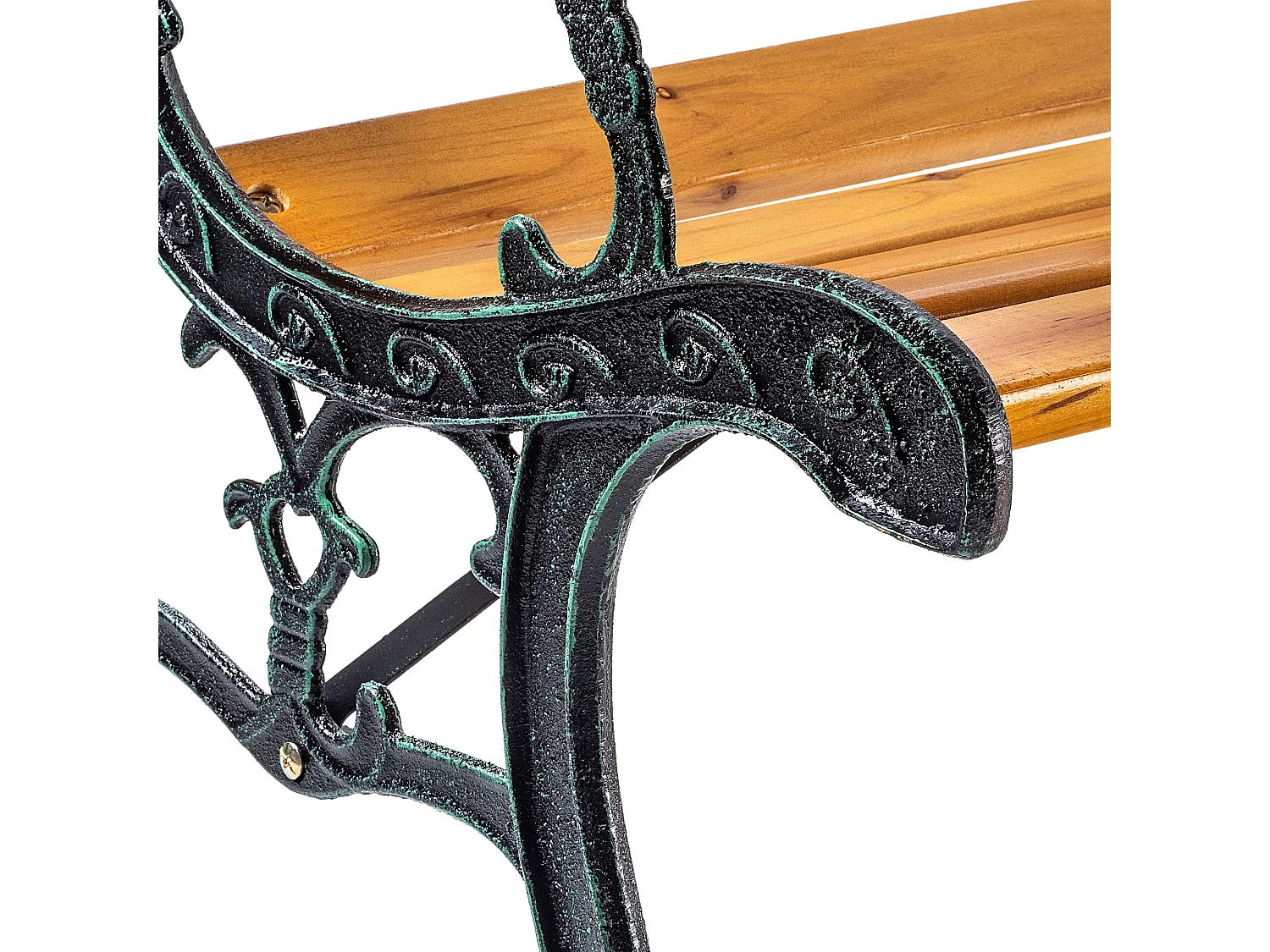 Panca da giardino KADAX in legno e ghisa, panca in legno a 2 posti con braccioli e schienale, panca, panchina da parcheggio, panca da esterno per balcone,