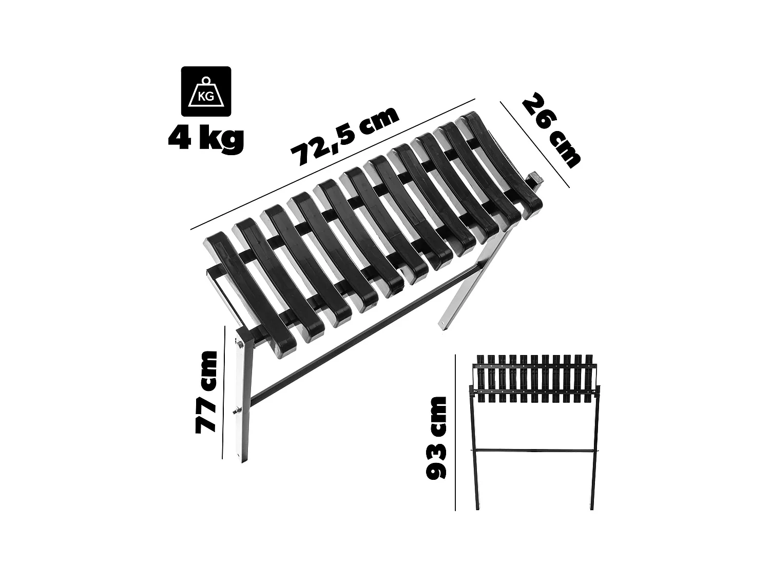 KADAX Friedhofsbank 72,5 cm, tuinbank met inklapbare constructie, ruimtebesparende zitbank voor buiten, bank van staal en kunststof voor tuin en begraafplaats