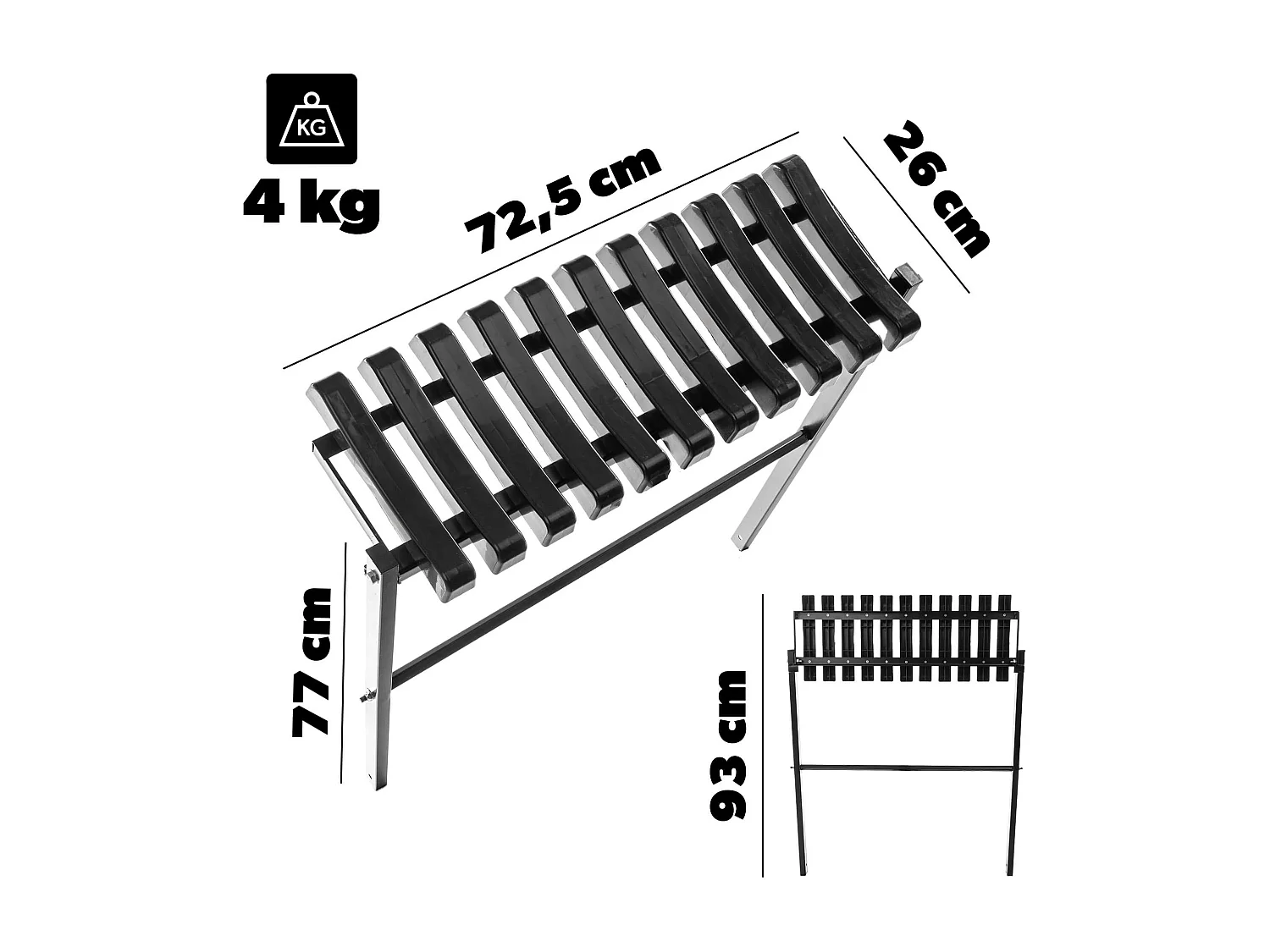 KADAX Friedhofsbank 72,5 cm, panchina da giardino con struttura pieghevole, panchina da esterno salvaspazio, panchina in acciaio e plastica per giardino e cimitero