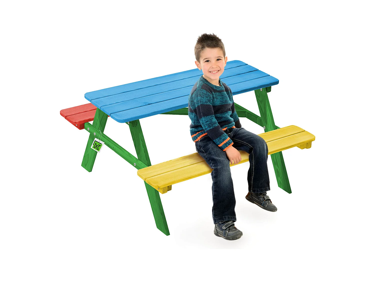 KADAX Kinder-Picknicktisch mit Bänken, Kindermöbel fürs Picknick, Kindertisch aus Holz, Picknick-Set für den Garten, Kindersitzgruppe aus Holz, Kindersitzgruppe