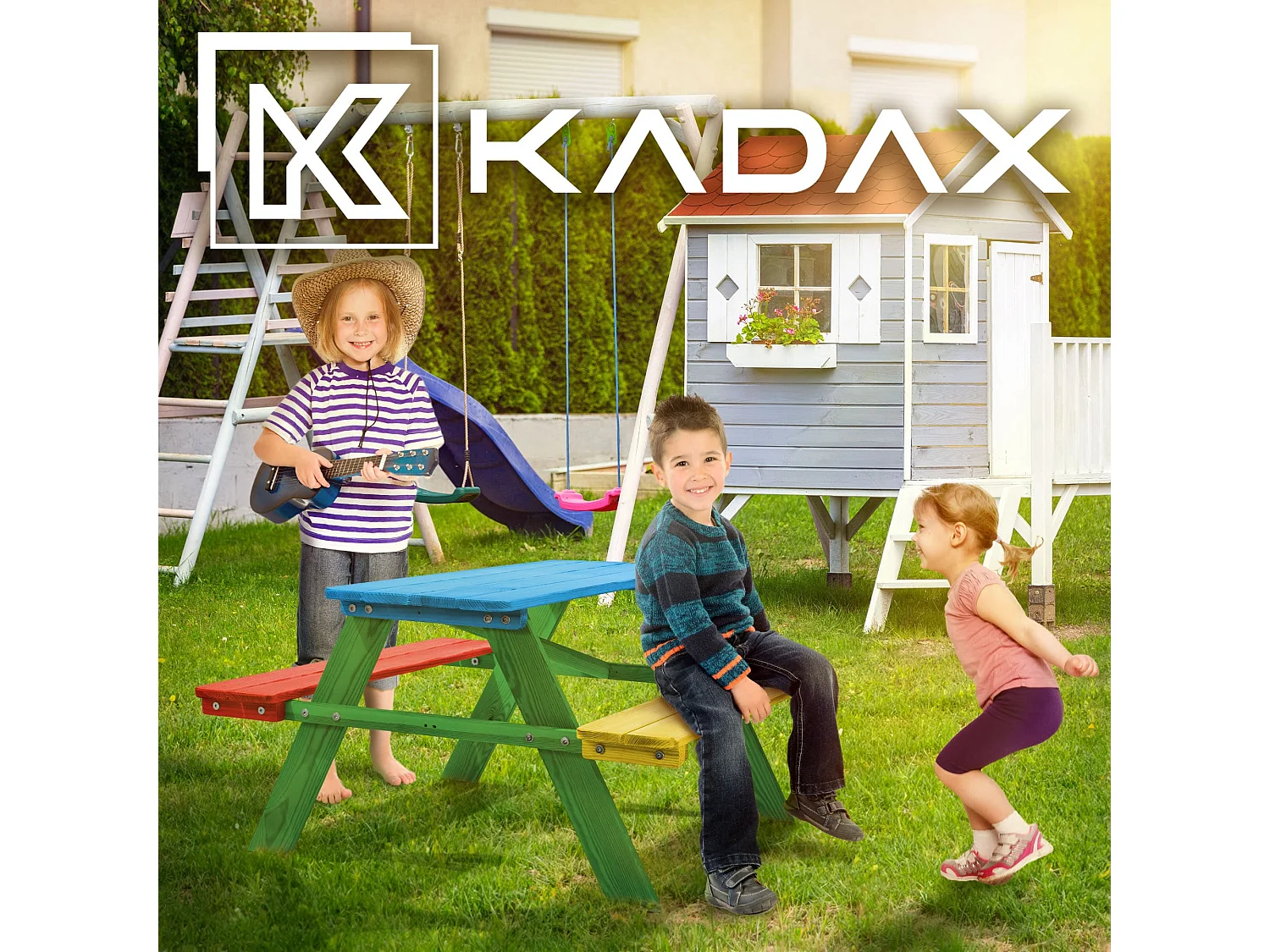 KADAX Table de pique-nique pour enfants avec bancs, mobilier pour enfants pour pique-nique, table pour enfants en bois, ensemble de pique-nique pour le jardin,