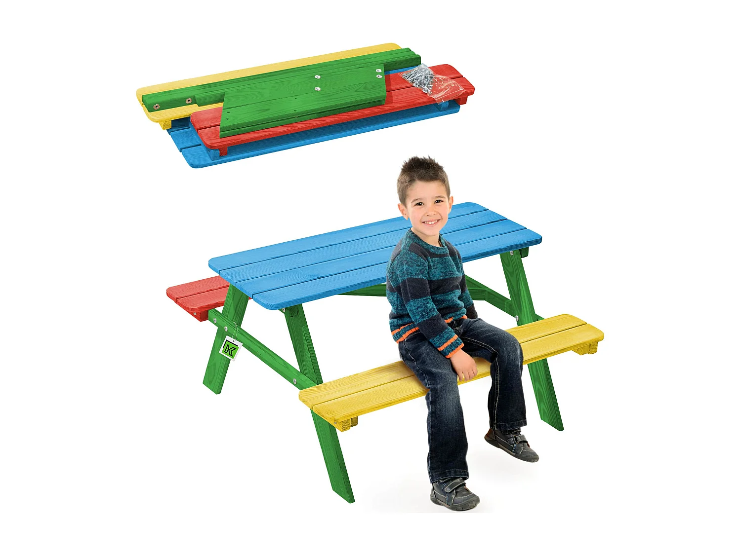 KADAX Table de pique-nique pour enfants avec bancs, mobilier pour enfants pour pique-nique, table pour enfants en bois, ensemble de pique-nique pour le jardin,