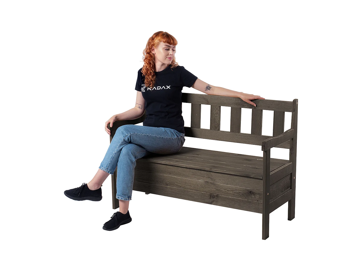 KADAX Tuinbank met opbergruimte, 120 x 47 x 81,5 cm, vezelplaat borst rugleuning, weerbestendig, voor tuin, balkon (120 cm, donkerbruin)