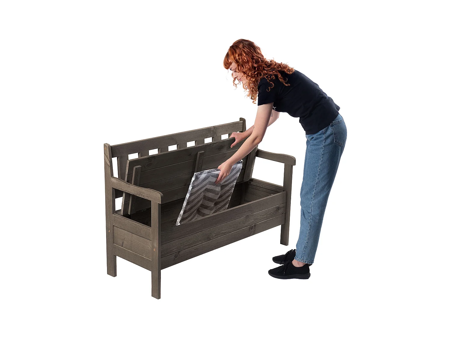 KADAX Tuinbank met opbergruimte, 120 x 47 x 81,5 cm, vezelplaat borst rugleuning, weerbestendig, voor tuin, balkon (120 cm, donkerbruin)