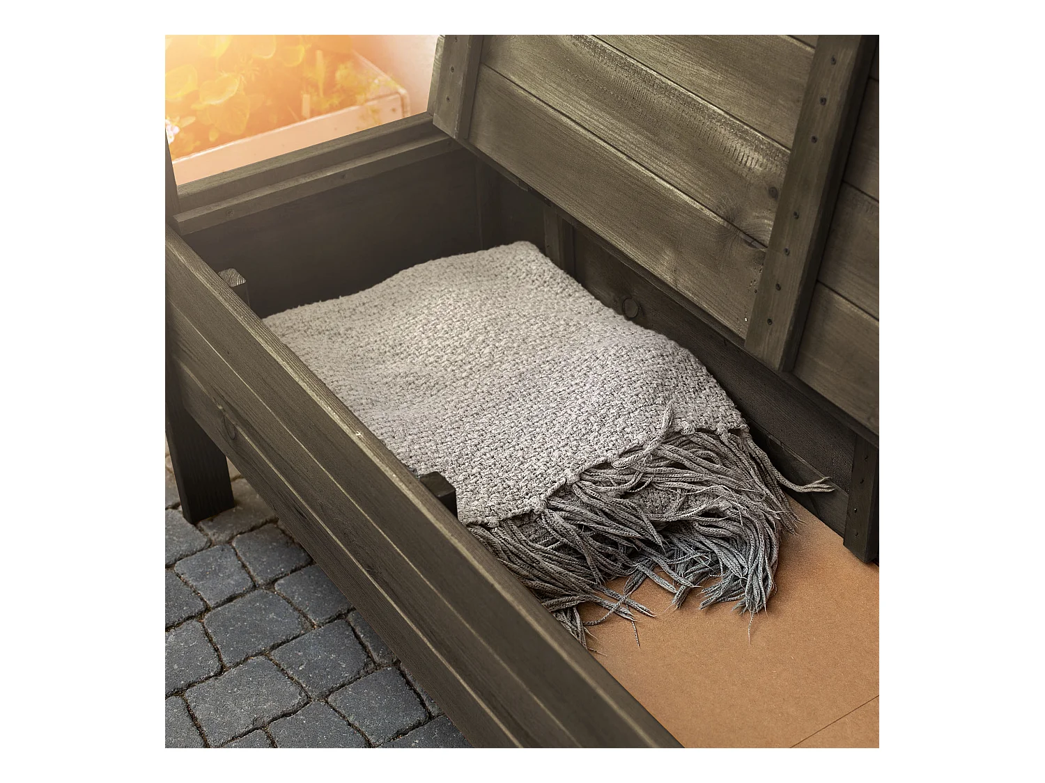 KADAX Tuinbank met opbergruimte, 120 x 47 x 81,5 cm, vezelplaat borst rugleuning, weerbestendig, voor tuin, balkon (120 cm, donkerbruin)