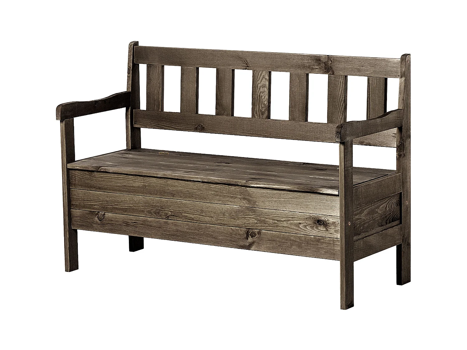 Banc de jardin KADAX avec rangement, 120 x 47 x 81,5 cm, dossier en panneau de fibres, résistant aux intempéries, pour jardin, balcon (120 cm, marron foncé)