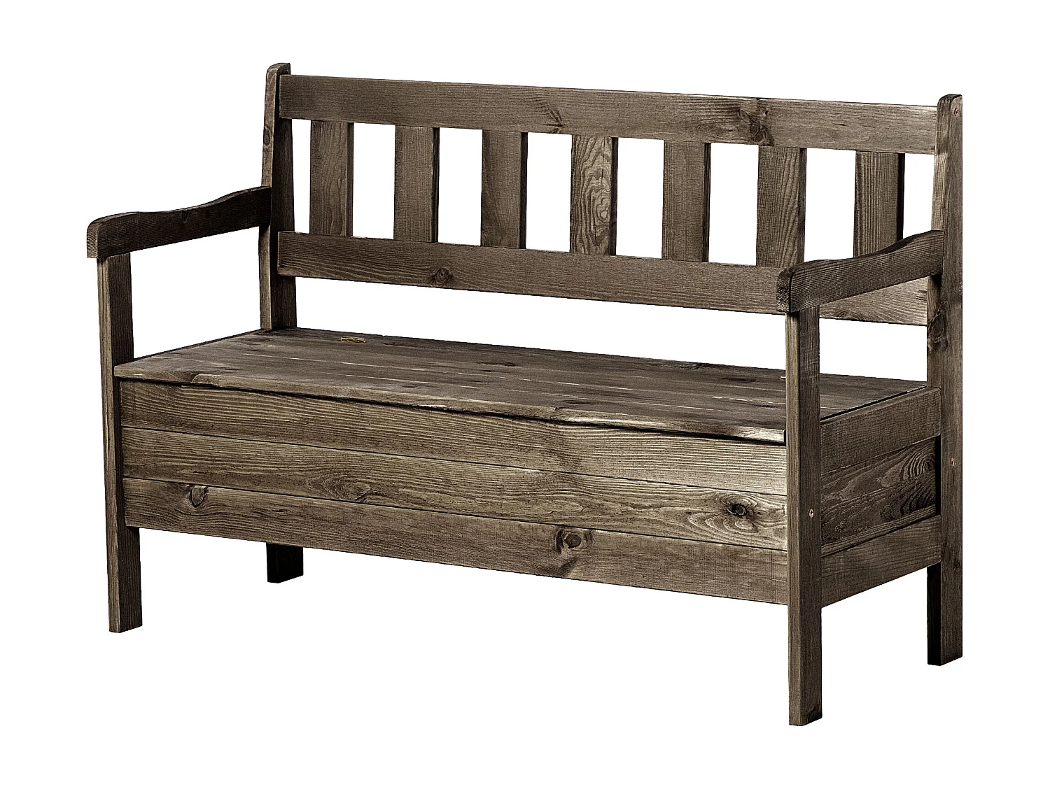 Banc de jardin KADAX avec rangement, 120 x 47 x 81,5 cm, dossier en panneau de fibres, résistant aux intempéries, pour jardin, balcon (120 cm, marron foncé)