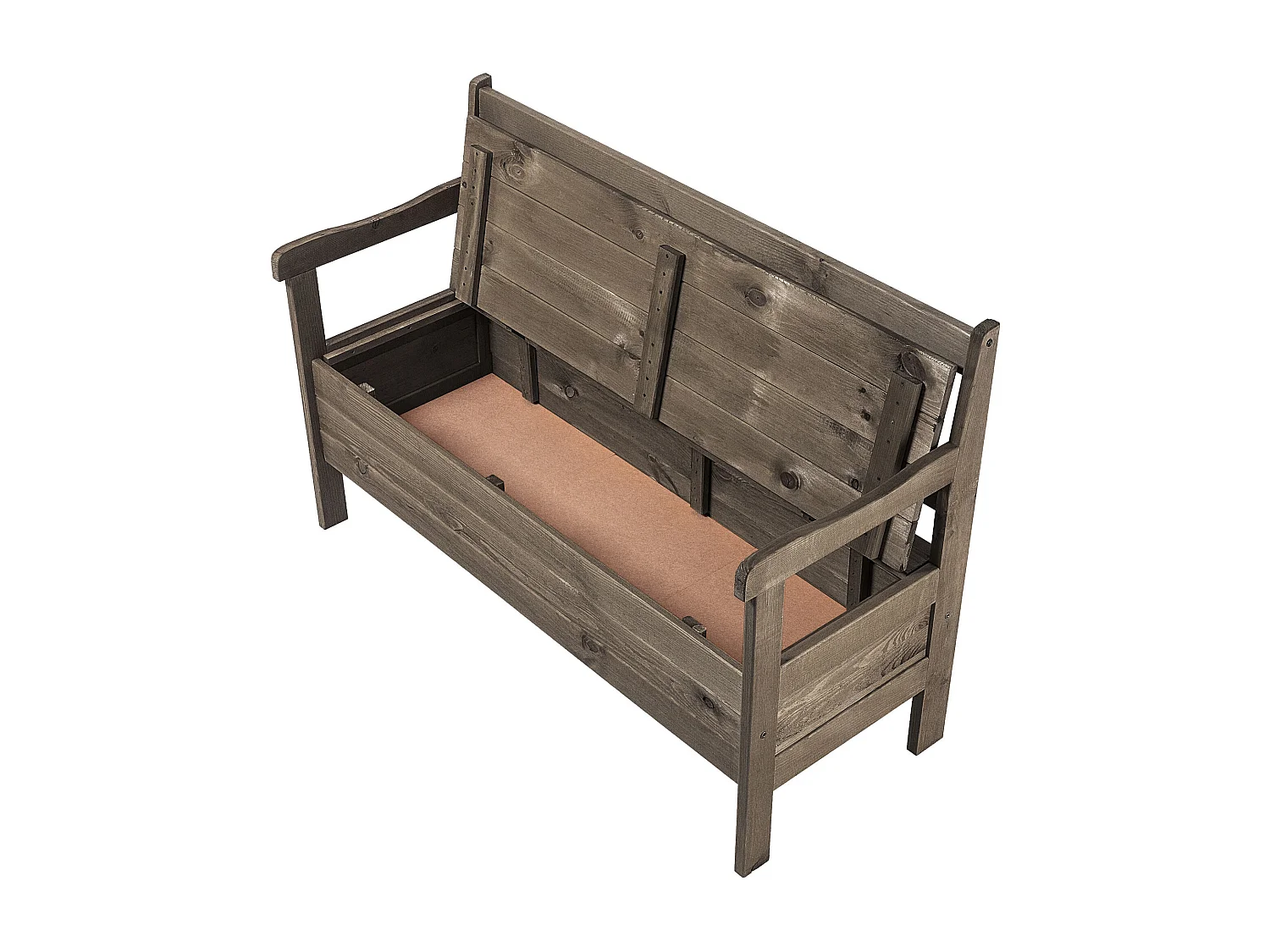 Banc de jardin KADAX avec rangement, 120 x 47 x 81,5 cm, dossier en panneau de fibres, résistant aux intempéries, pour jardin, balcon (120 cm, marron foncé)