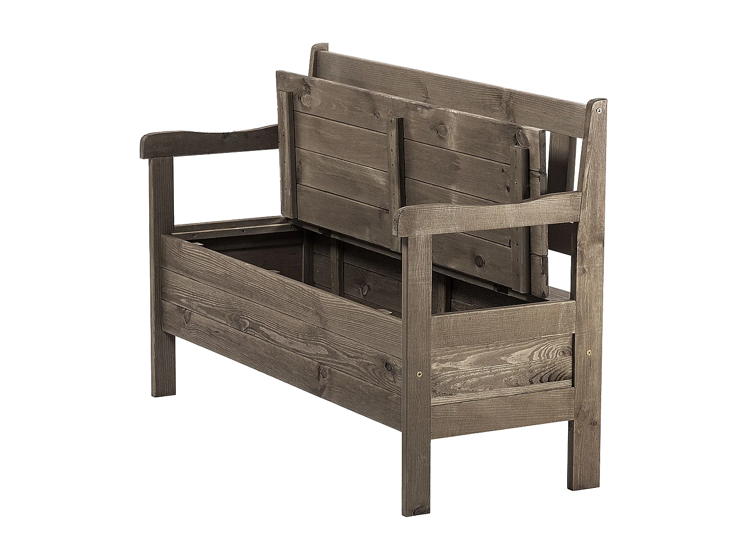 Banc de jardin KADAX avec rangement, 120 x 47 x 81,5 cm, dossier en panneau de fibres, résistant aux intempéries, pour jardin, balcon (120 cm, marron foncé)