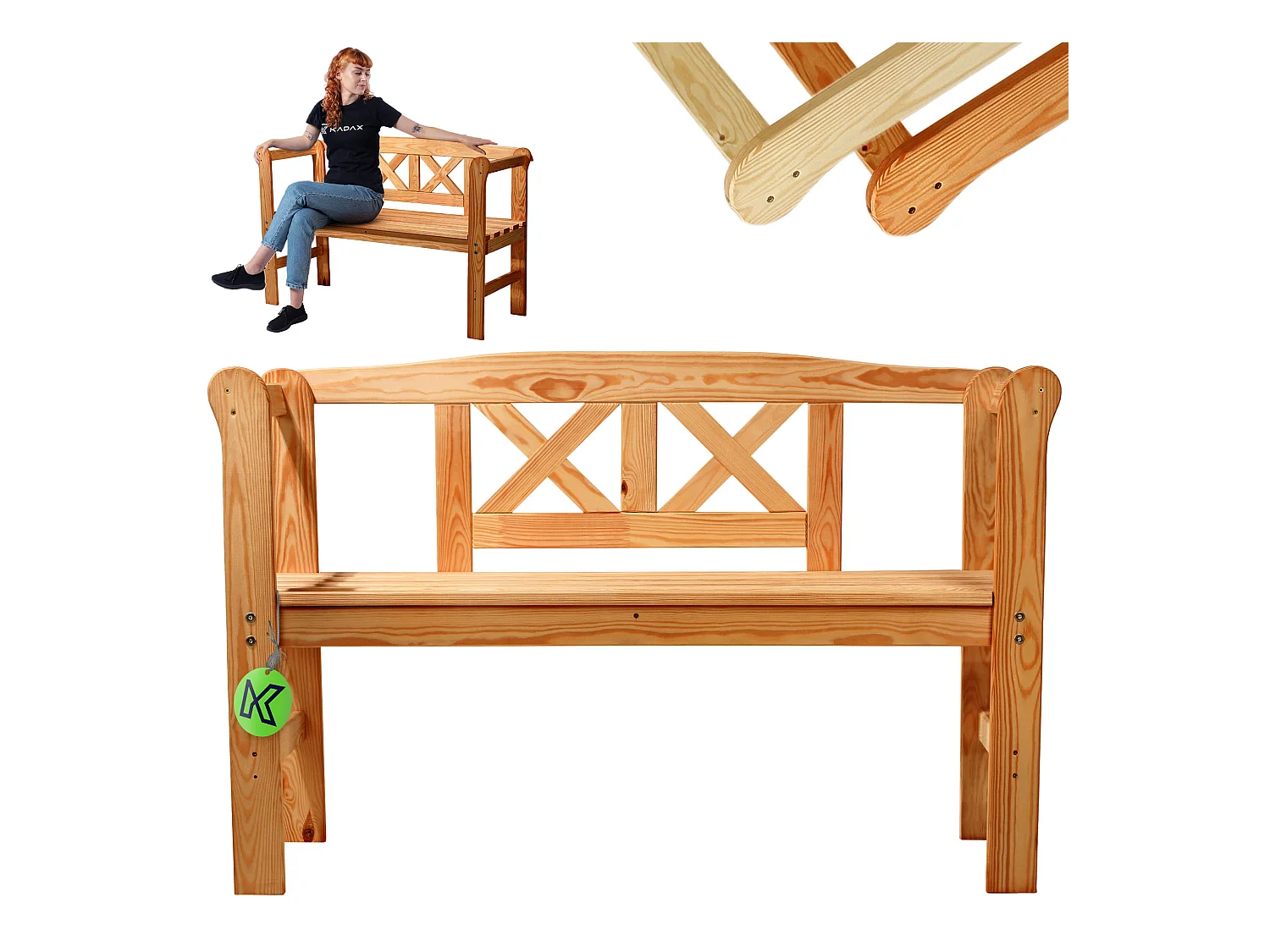 KADAX Ławka ogrodowa Coca tik z oparciem "X" 119 x 76 cm