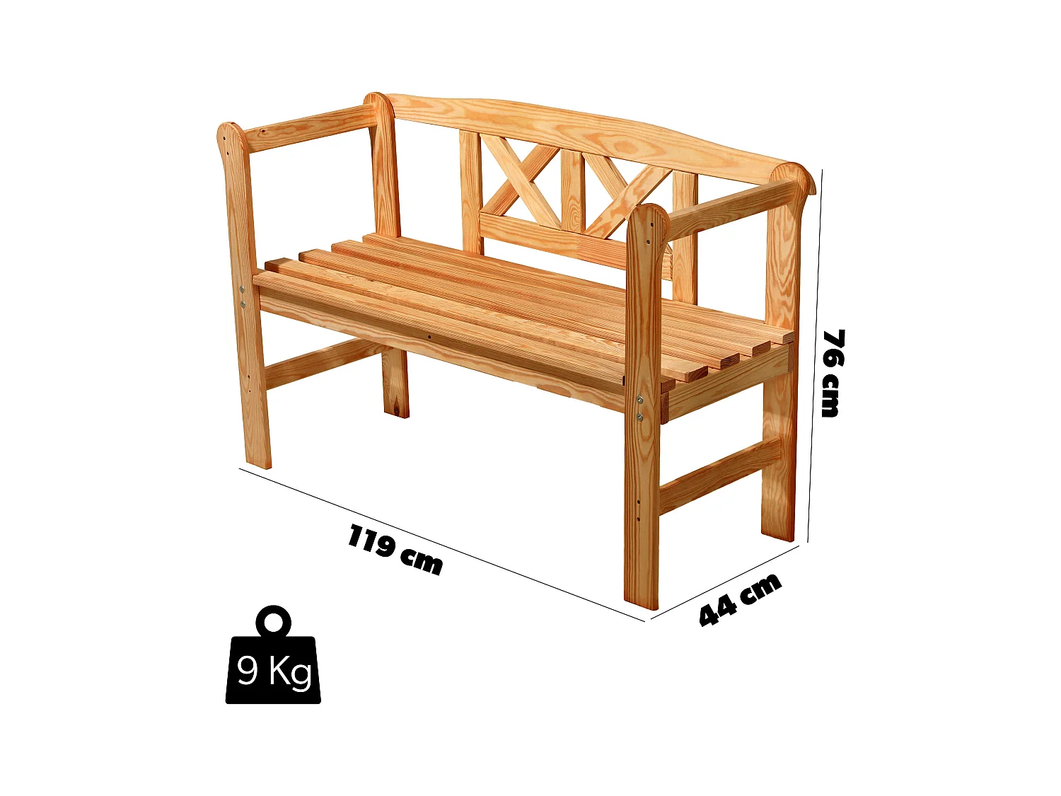 KADAX Ławka ogrodowa Coca tik z oparciem "X" 119 x 76 cm