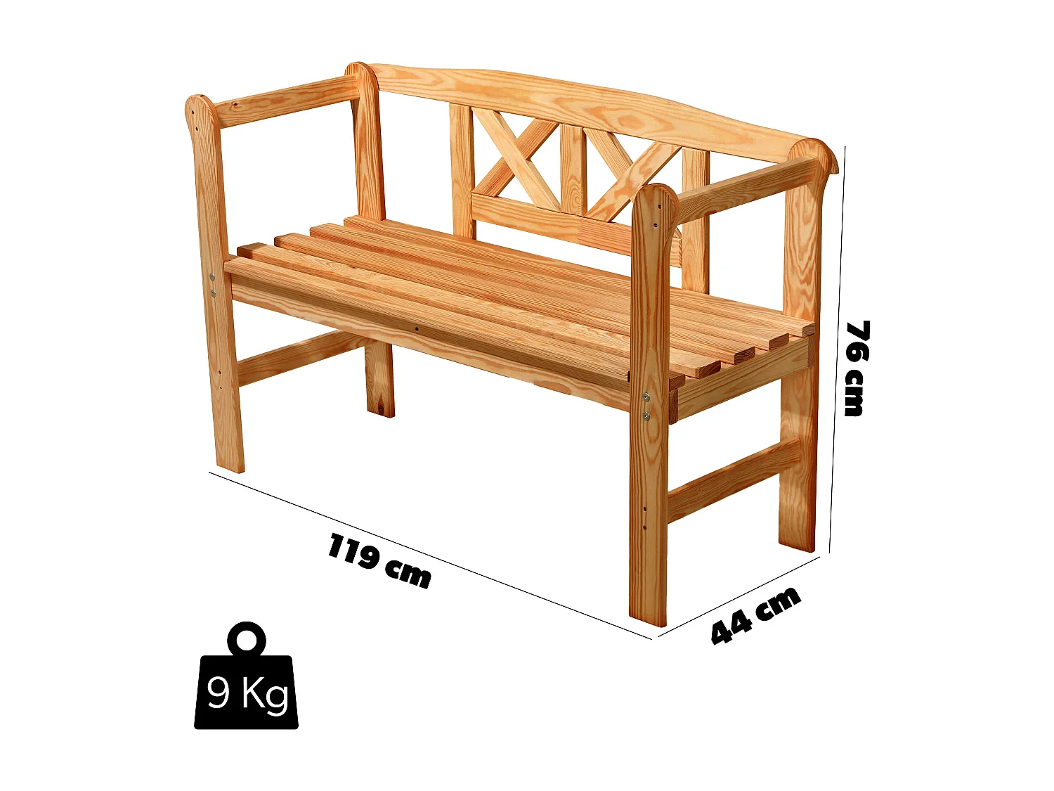 KADAX Tuinbank, 120 x 47 x 81,5 cm, bank van een vezelplaat, zitbank met opbergruimte en rugleuning, weerbestendige houten bank voor tuin, balkon, 119 cm, bruin/X