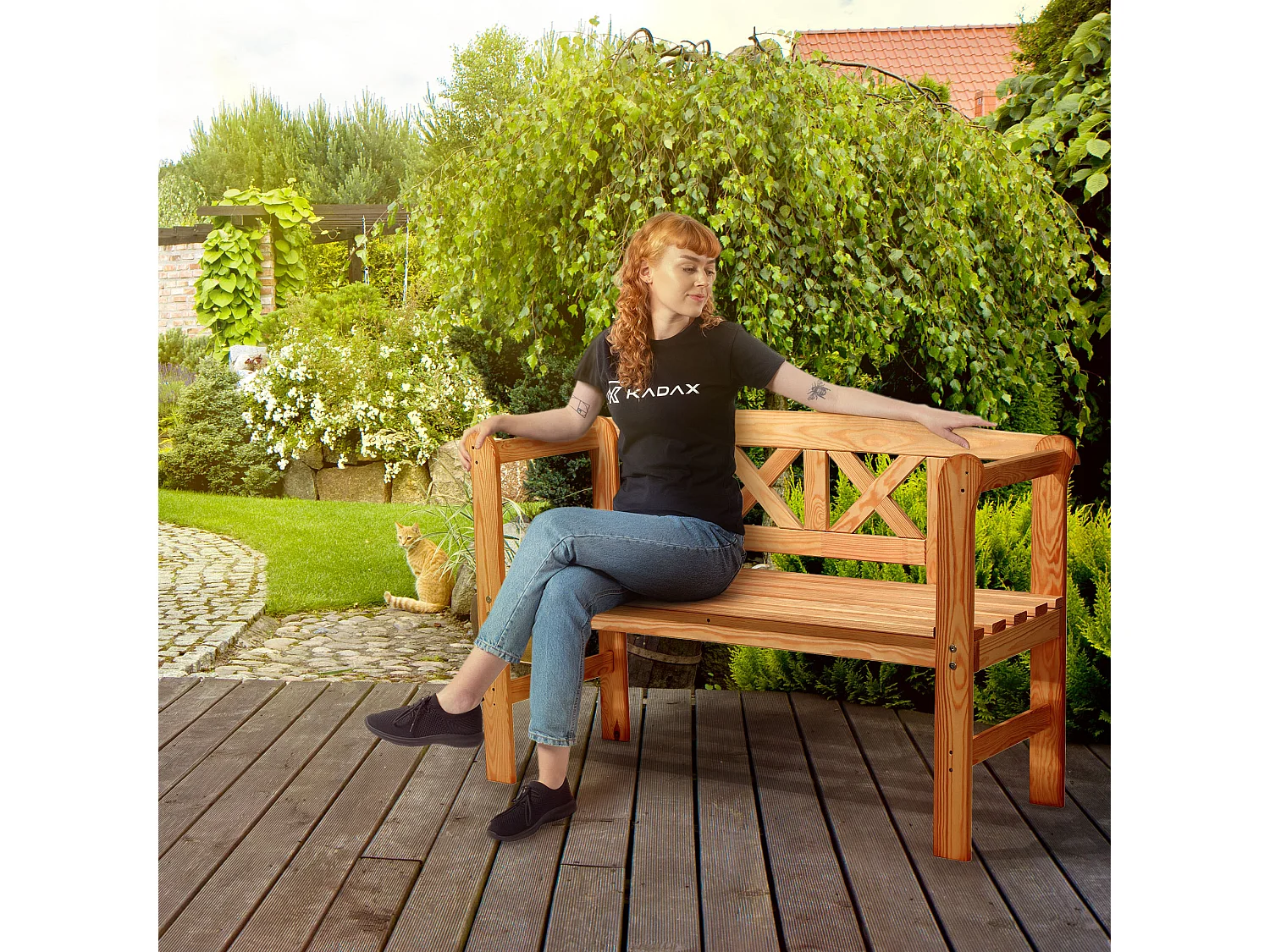 KADAX Tuinbank, 120 x 47 x 81,5 cm, bank van een vezelplaat, zitbank met opbergruimte en rugleuning, weerbestendige houten bank voor tuin, balkon, 119 cm, bruin/X